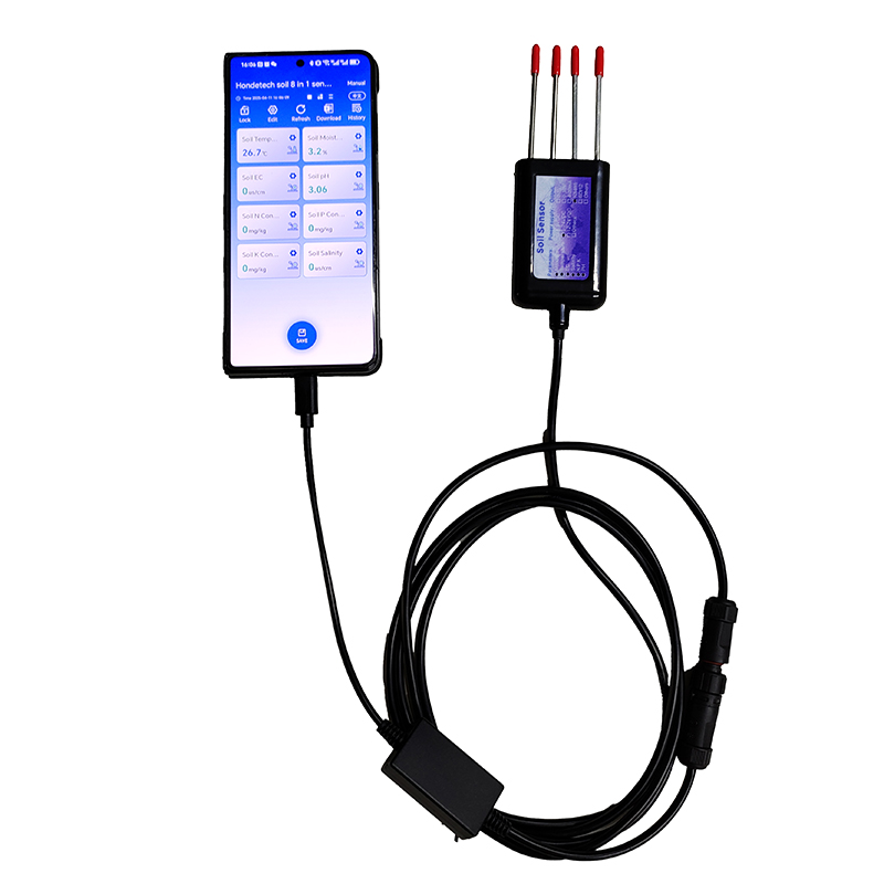 Soil Sensor Manufacturer USB Type-c Output 8 In 1 Integrated Soil NPK Soil PH Sensor With The Mobilephone APP