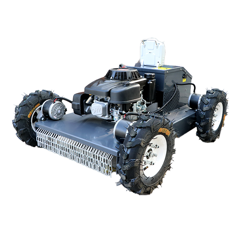 Gasoline Engine All Terrain Grass Cutting Machine Rubber Remote Control Robot Flail Lawn Mower Snowplow
